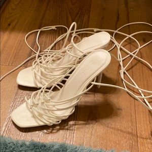 White lace up heels
